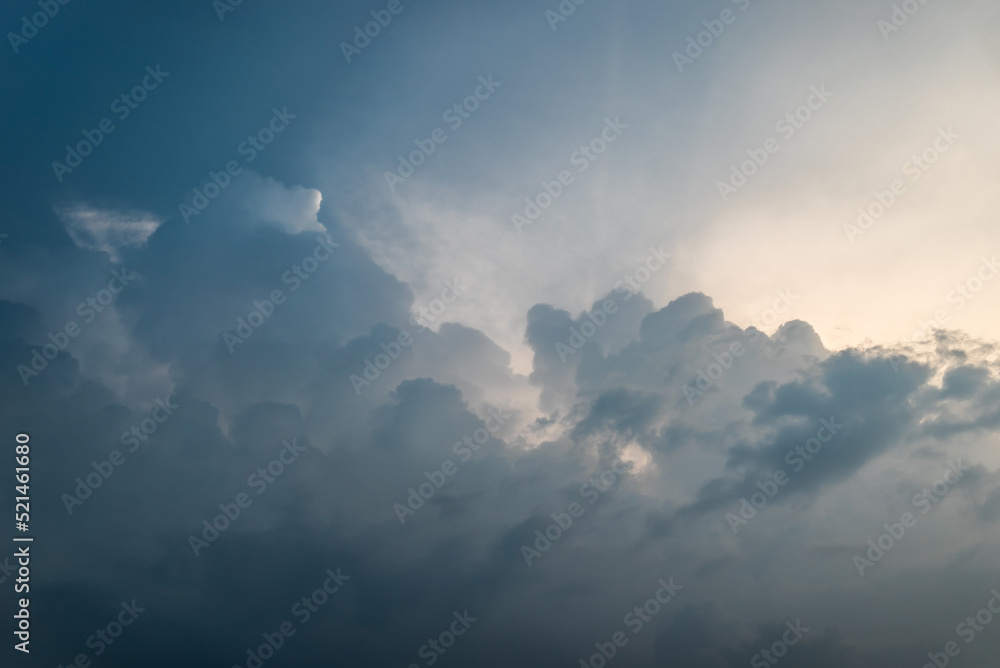 Cumulus clouds in the sky before sunset in summer Cumulus clouds in the sky before sunset in summer