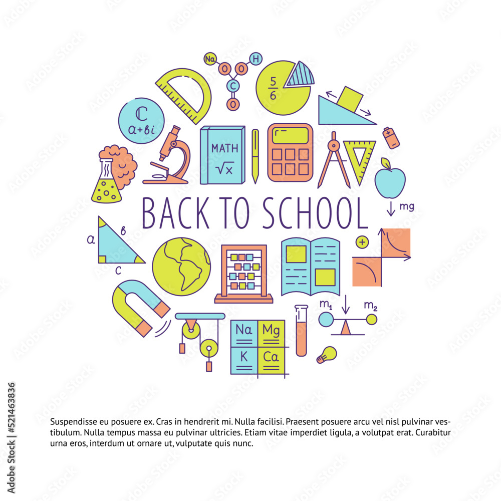 Back to school round banner in line style