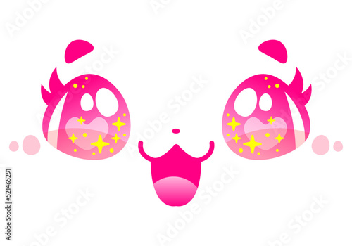 Happy face. Kawaii, manga, Japanese or Korean style. Eyes, mouth, nose. Super cute pink design