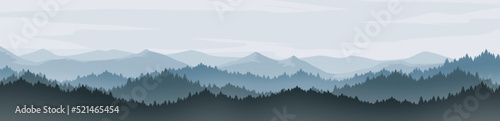 beautiful mountain panorama in the morning Mountain scenery, pine forest with fog.
