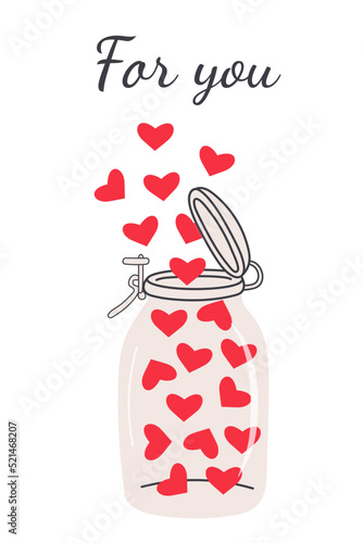 Wallpaper Mural Open glass jar with hearts flying out from there. For you quote. Greeting card. Love and valentine's day concept. Torontodigital.ca