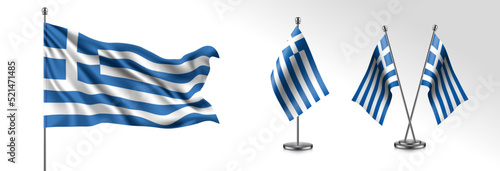 Set of Greece waving flag on isolated background vector illustration