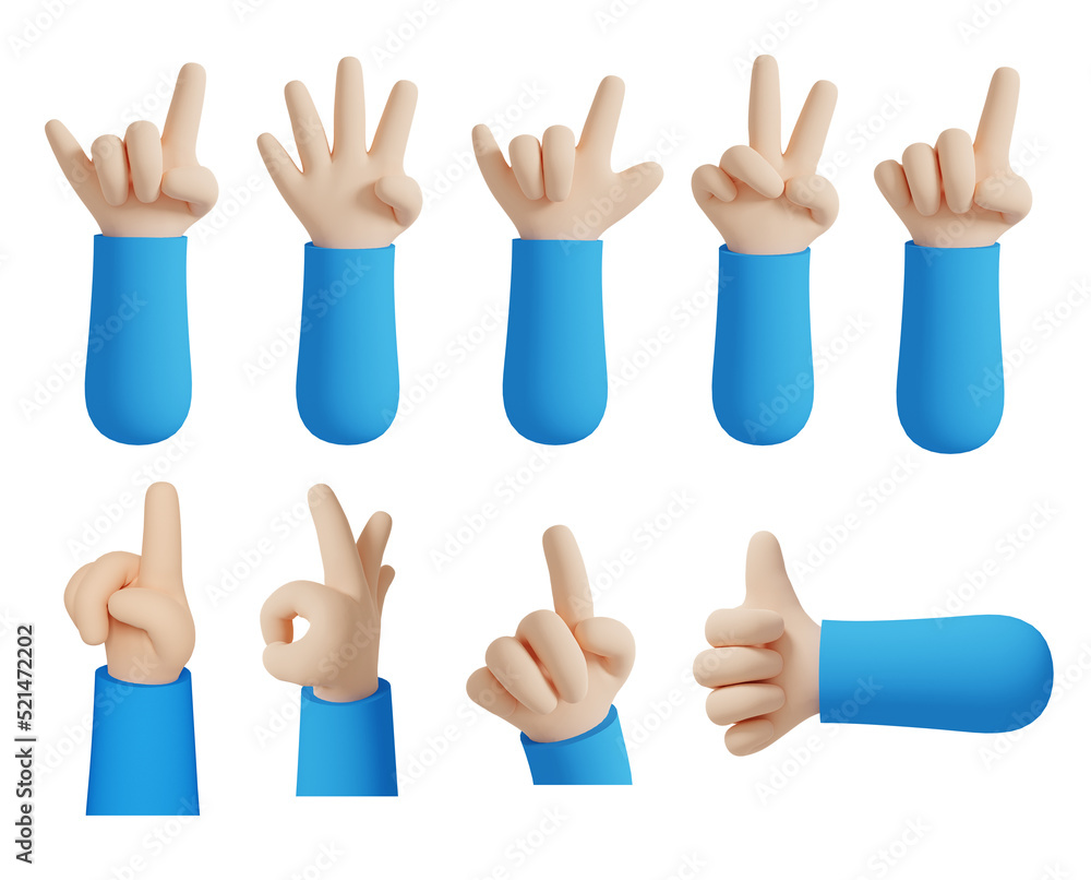 Fototapeta premium 3D rendering hand pose illustration set