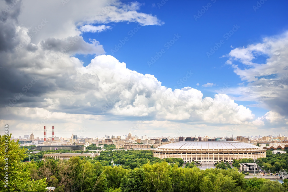 Observation deck and view of the Luzhniki Sports Complex, Sparrow Hills, Moscow