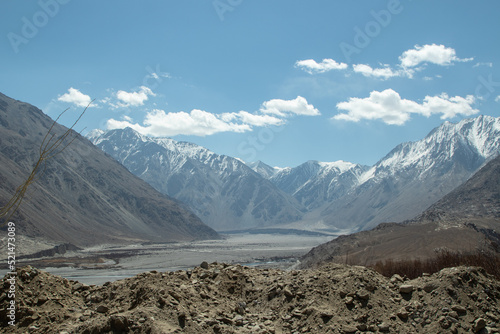 Beautiful Landscape Scenery Of The Great Himalayan Range Rocks And Glaciers With Dramatic Clouds In Blue Sky In Ladakh And Leh City Of India