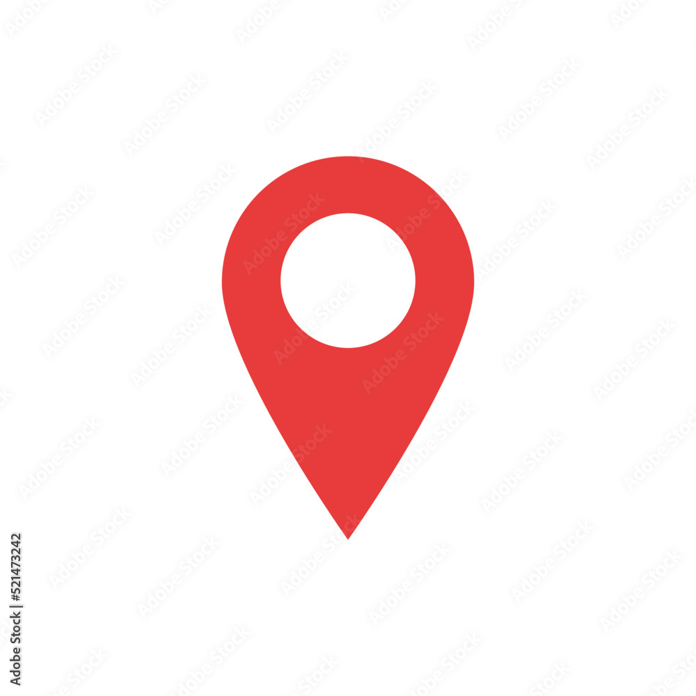 Red GPS symbol, with circle leaked in the center. Used to indicate a location. Vector art red GPS pointer on white background. Red GPS symbol, with circle leaked in the center. Used to indicate a location. Vector art red GPS pointer on white background.