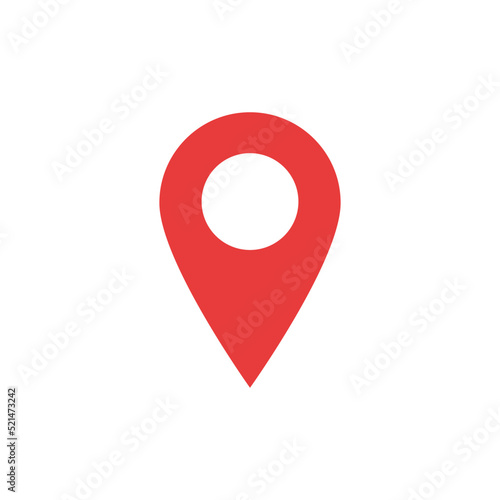 Red GPS symbol, with circle leaked in the center. Used to indicate a location. Vector art red GPS pointer on white background.