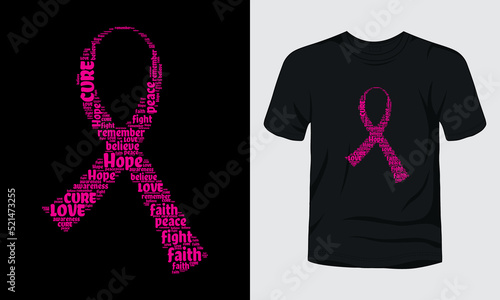 Word cloud Breast cancer ribbon t-shirt design. 