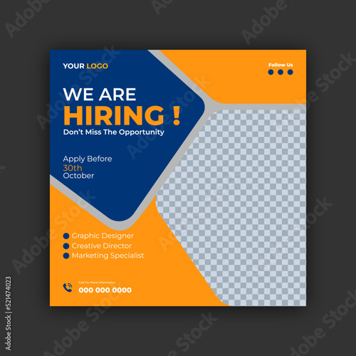We are hiring job vacancy social media post or square web banner template design

