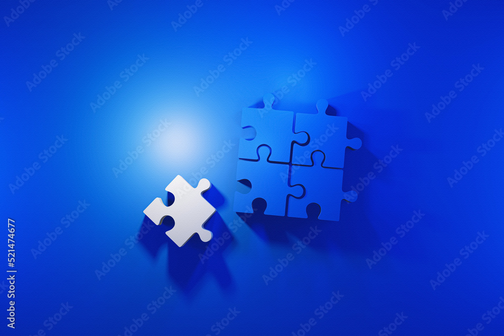 3D jigsaw puzzle pieces on a studio blue background. Problem-solving, business concept 3d render 3D jigsaw puzzle pieces on a studio blue background. Problem-solving, business concept 3d render
