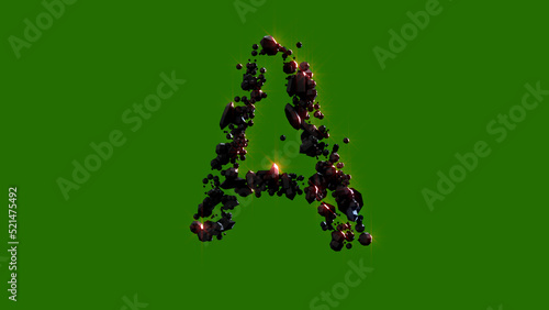 dark stones with red lighting letter A - cosmic magmatic rocks font  isolated - object 3D illustration