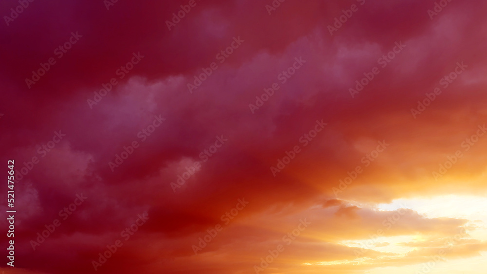 red and golden romantic sundown clouds backdrop - abstract 3D illustration