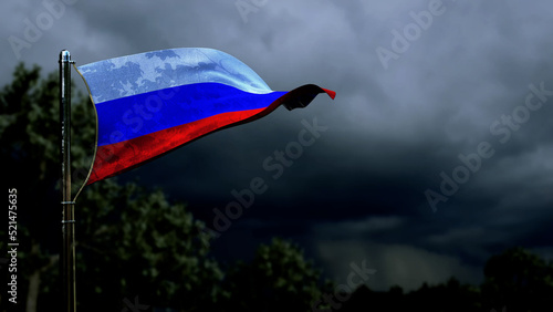 Russia flag for any holiday on dark storm cumulus - abstract 3D illustration