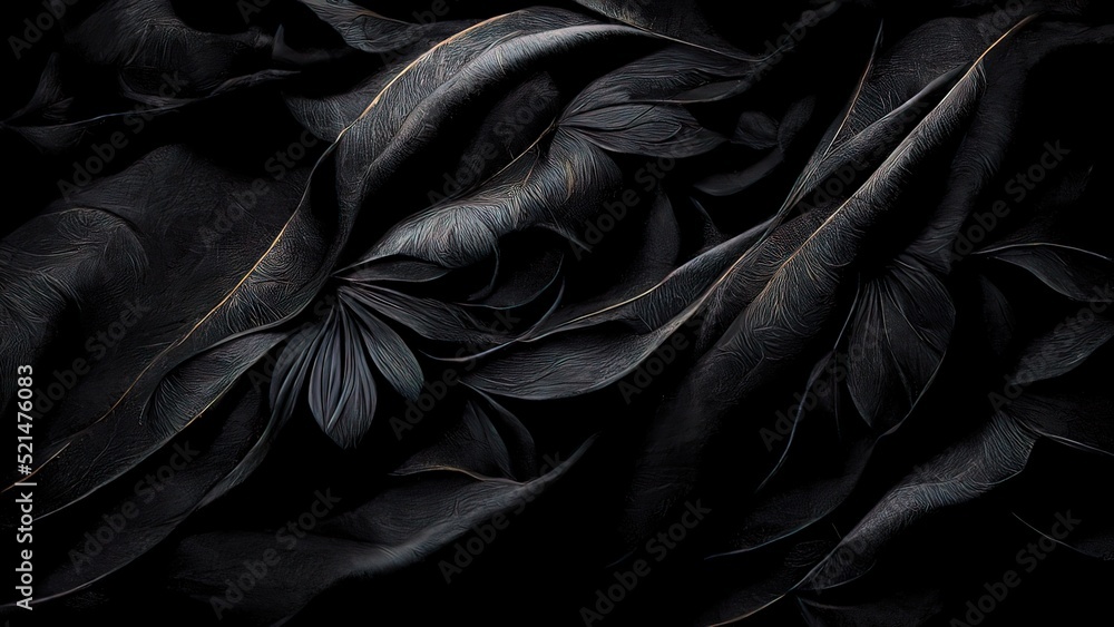 Black luxury cloth, silk satin velvet, with floral shapes, gold threads