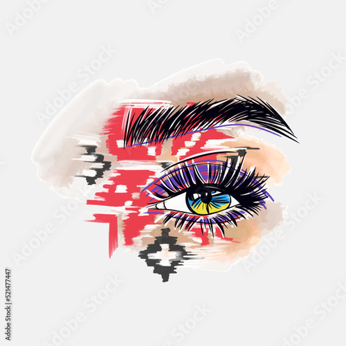 Eye makeup, eye shadow in vyshyvanka pattern, Ukrainian style