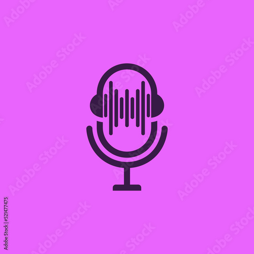 collection of podcast designs isolated from microphone and headset shapes into logo templates