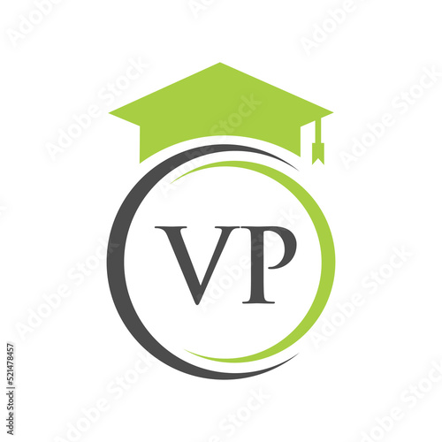 Letter VP Education Logo Concept With Educational Graduation Hat Vector Template