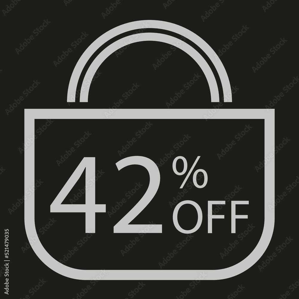 42 percent off. Black banner with shopping bag illustration 42 percent off. Black banner with shopping bag illustration