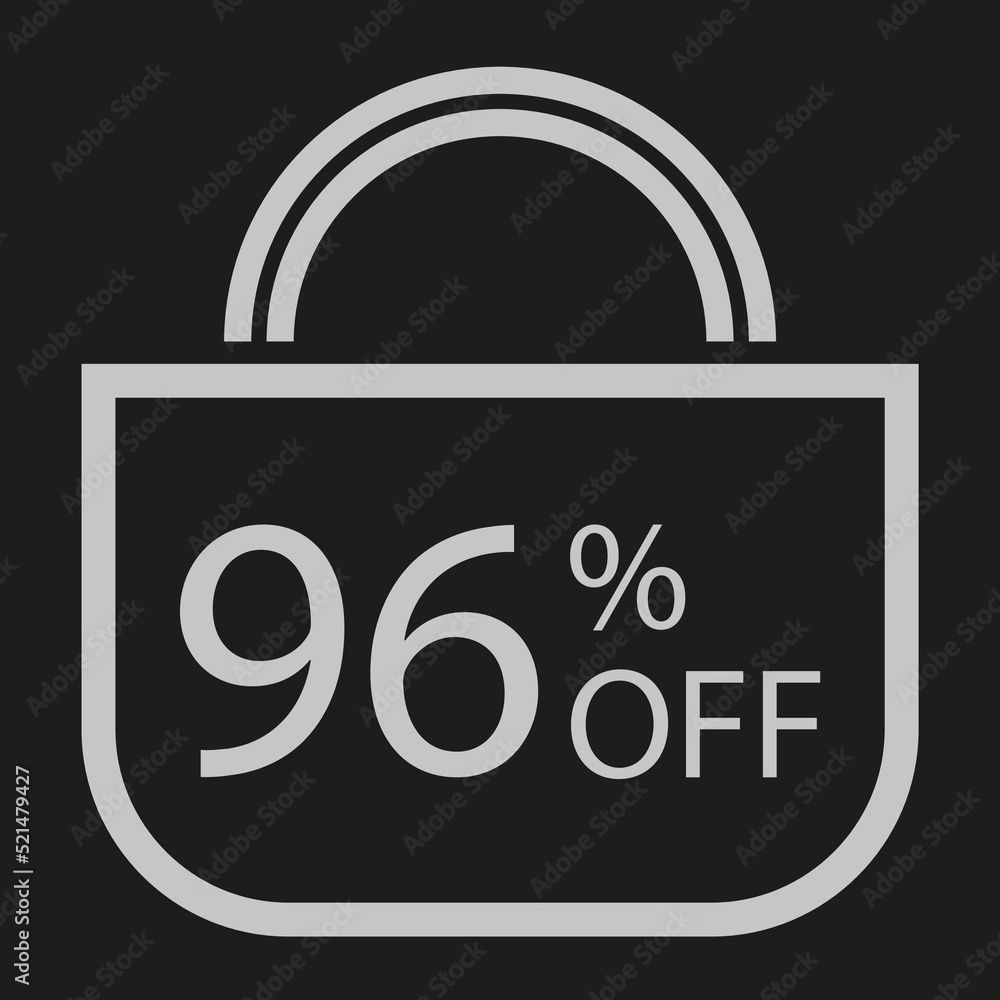 96 percent off. Black banner with shopping bag illustration 96 percent off. Black banner with shopping bag illustration