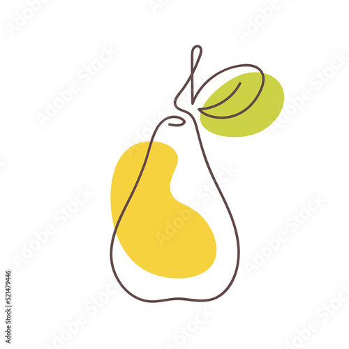 Pear in one line drawing art style. Vector illustration isolated on white background. One continuous line art fruit for logo, icon, poster, wall art etc