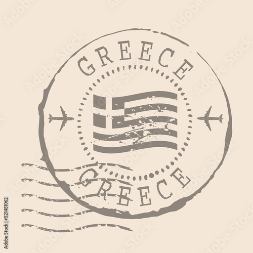 Greece Stamp Postal. Flag of Greece rubber Seal.  Design Retro Travel. Seal  Greece grunge  for your design, app, UI.  EPS10.