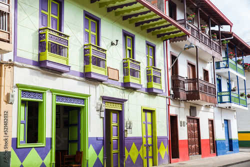 Beautiful buildings at the colonial town of Jardin in the Southwestern Antioquia in Colombia