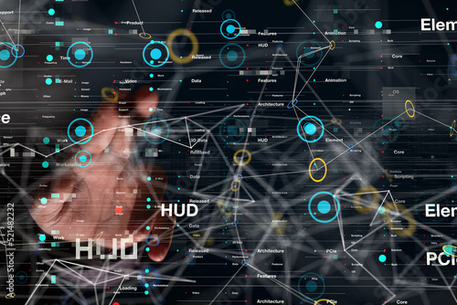 Neural network 3D illustration. Big data and cybersecurity