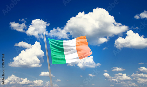 Ireland national flag cloth fabric waving on the sky - Image