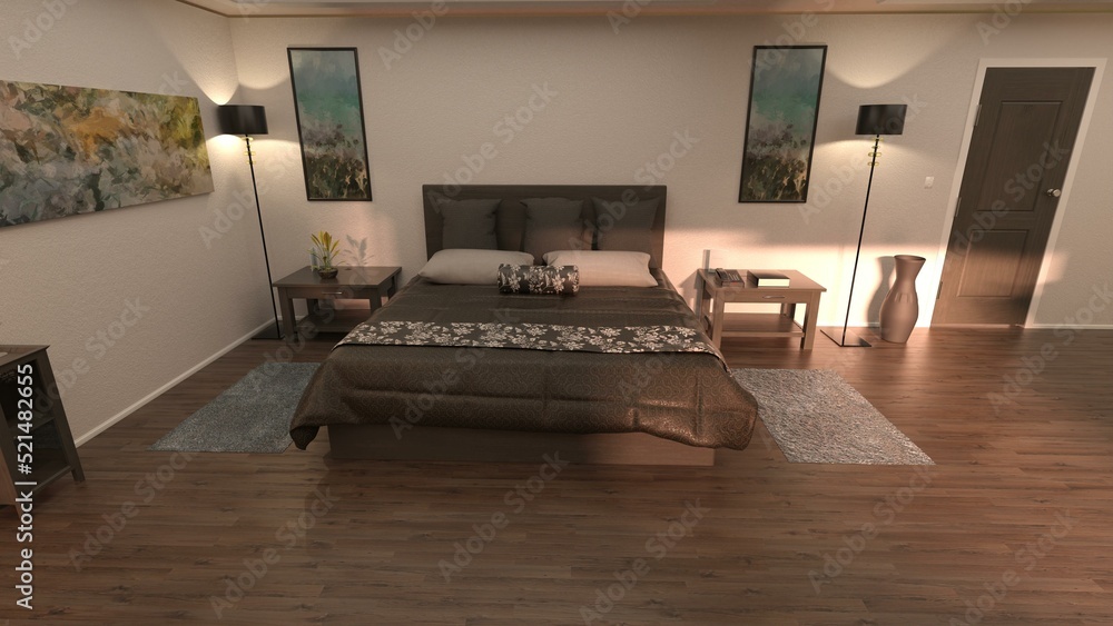 Fototapeta premium 3D-illustration of an empty hotel room from vacation