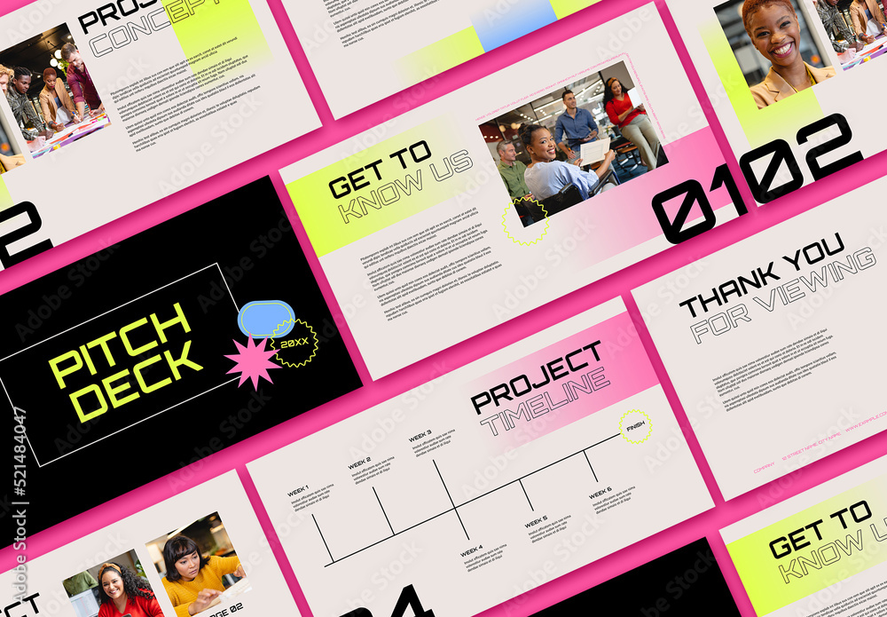 Bold Neon Pitch Deck Layout Stock Template | Adobe Stock