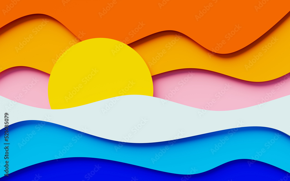 Fototapeta premium Abstract background of a sunset over the sea with wavy and colorful overlapping sheets