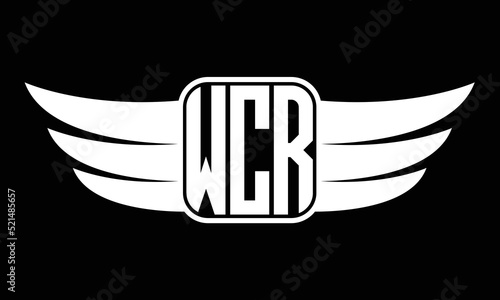 WCR three-letter Wing logo design. flying Vector template photo