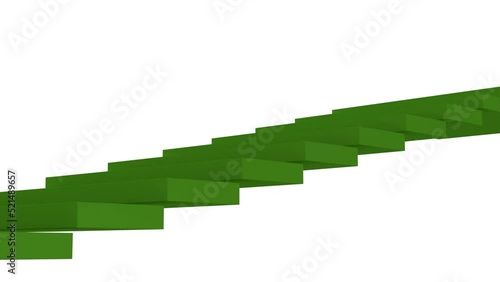 Stairs fast running climb up changing color blue to red urgent, 3d animation, over white
