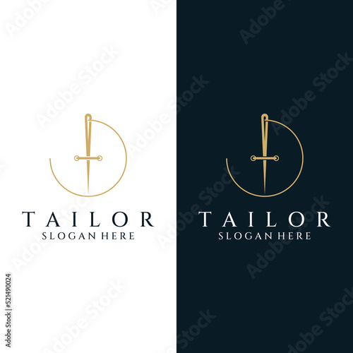 Tailor silhouette logo with needle, thread, benik and sewing machine markings. Logo design for tailors, fashion, boutiques and other clothing companies. With vector illustration design.