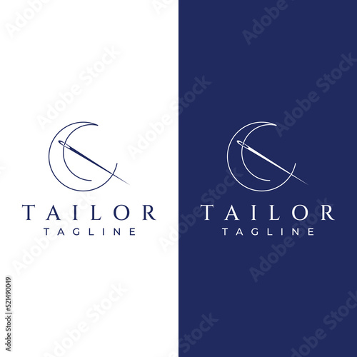 Tailor silhouette logo with needle, thread, benik and sewing machine markings. Logo design for tailors, fashion, boutiques and other clothing companies. With vector illustration design.