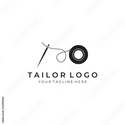Tailor silhouette logo with needle, thread, benik and sewing machine markings. Logo design for tailors, fashion, boutiques and other clothing companies. With vector illustration design.