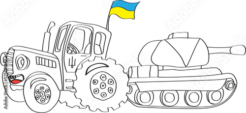 Ukrainian tractor dragging a trophy tank of the occupiers