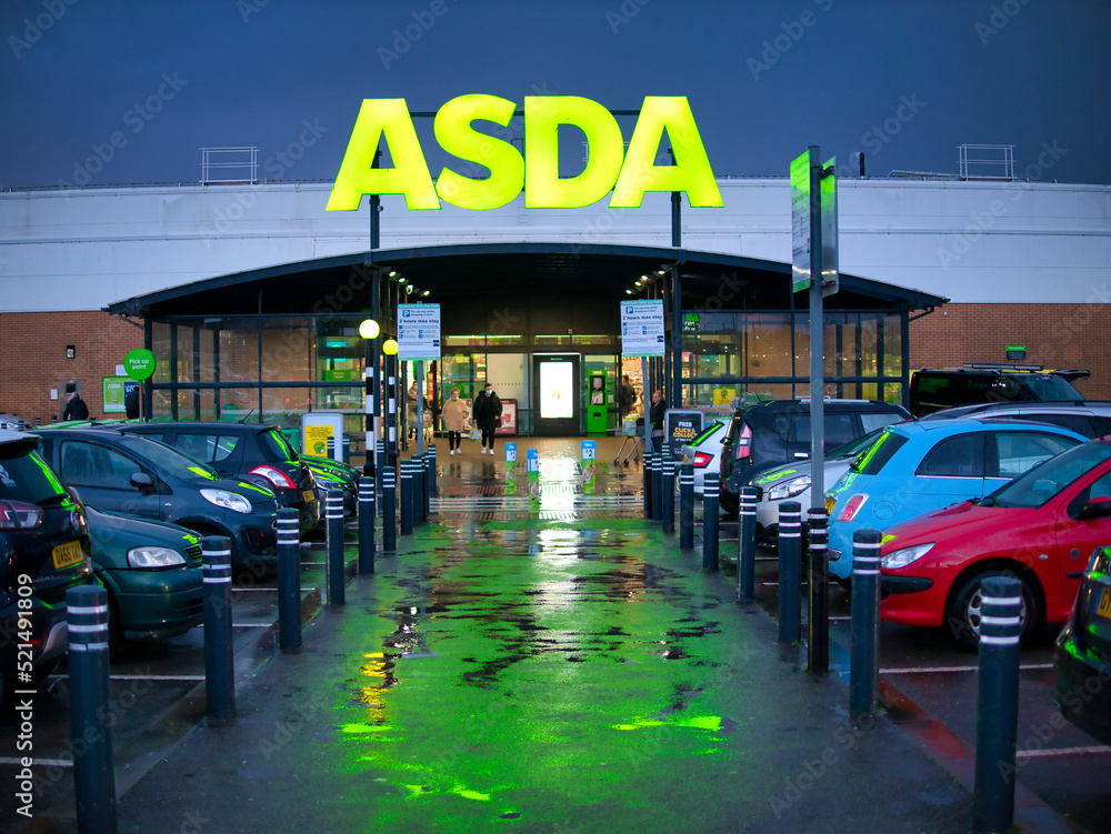 The car park and frontage of the a store of the ASDA British ...