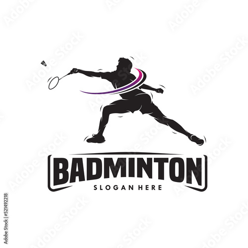 jump smash badminton silhouette logo design
