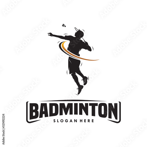 jump smash badminton silhouette logo design