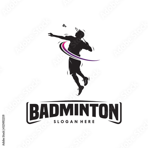 jump smash badminton silhouette logo design