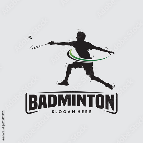 jump smash badminton silhouette logo design