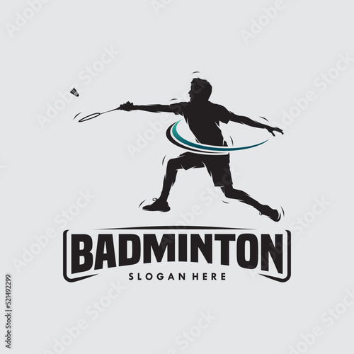 jump smash badminton silhouette logo design