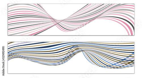 Wavy lines or ribbons. Set of 2 covers. Multicolored striped. Creative unusual background with abstract wave lines for creating a trendy banner  poster. vector eps