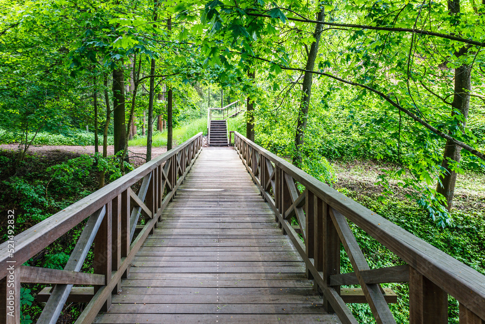 Wooden bridge leading to the Vytautas Hill, Birstonas, Lithuania Wooden bridge leading to the Vytautas Hill, Birstonas, Lithuania