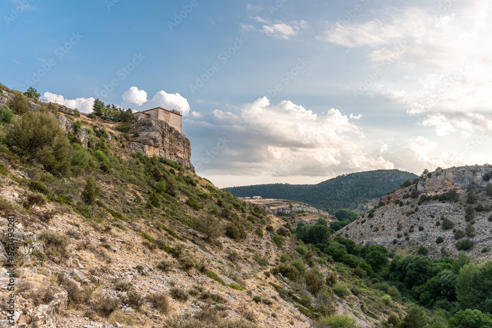 Landscape with Moscardón village in the upper part of the hill, in the province of Teruel, Aragón (Spain) Landscape with Moscardón village in the upper part of the hill, in the province of Teruel, Aragón (Spain)
