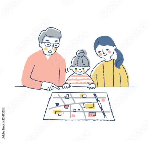ハザードマップを確認する親子