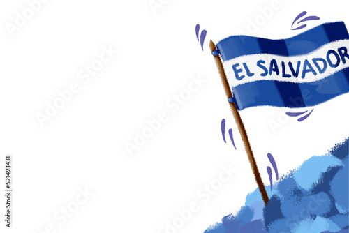 Bandera de El Salvador ilustrada con fondo blanco. Ilustración de día de la Independencia de El Salvador. 