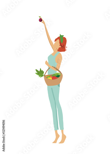 Illustration Femme qui ramasse de fruit sur un arbre, fond transparent