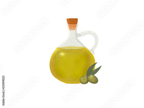 illustration bouteille huile d'olive et olive verte, image avec fond transparent